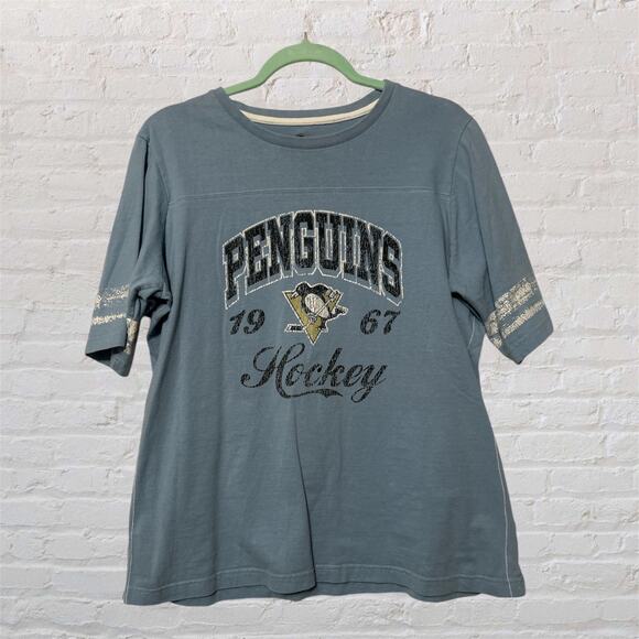 NHL Tops - Pittsburgh Penguins‎ Women's Tee Light Blue Short Sleeve 100% Cotton Top Size XL